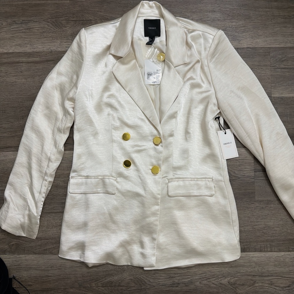 Forever 21 Women's Cream Blazer with Gold Buttons
